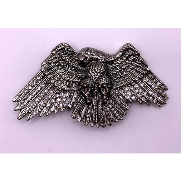 Vintage Large Metal Eagle Belt Buckle With Rhinestones 5" - Picture 1 of 7